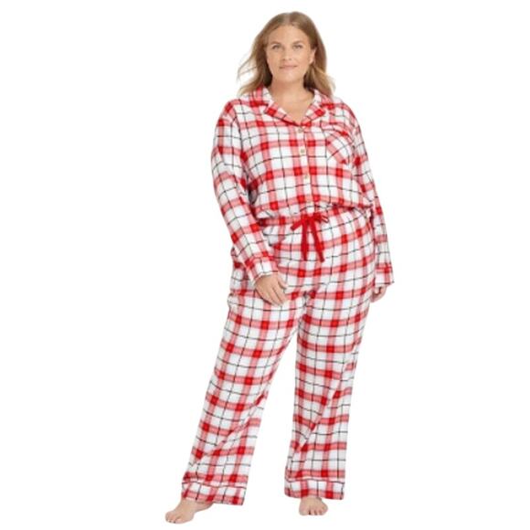 Women's Plaid Flannel Holiday Matching Family Pajama Set - Wondershop™ White 3X - Picture 1 of 5
